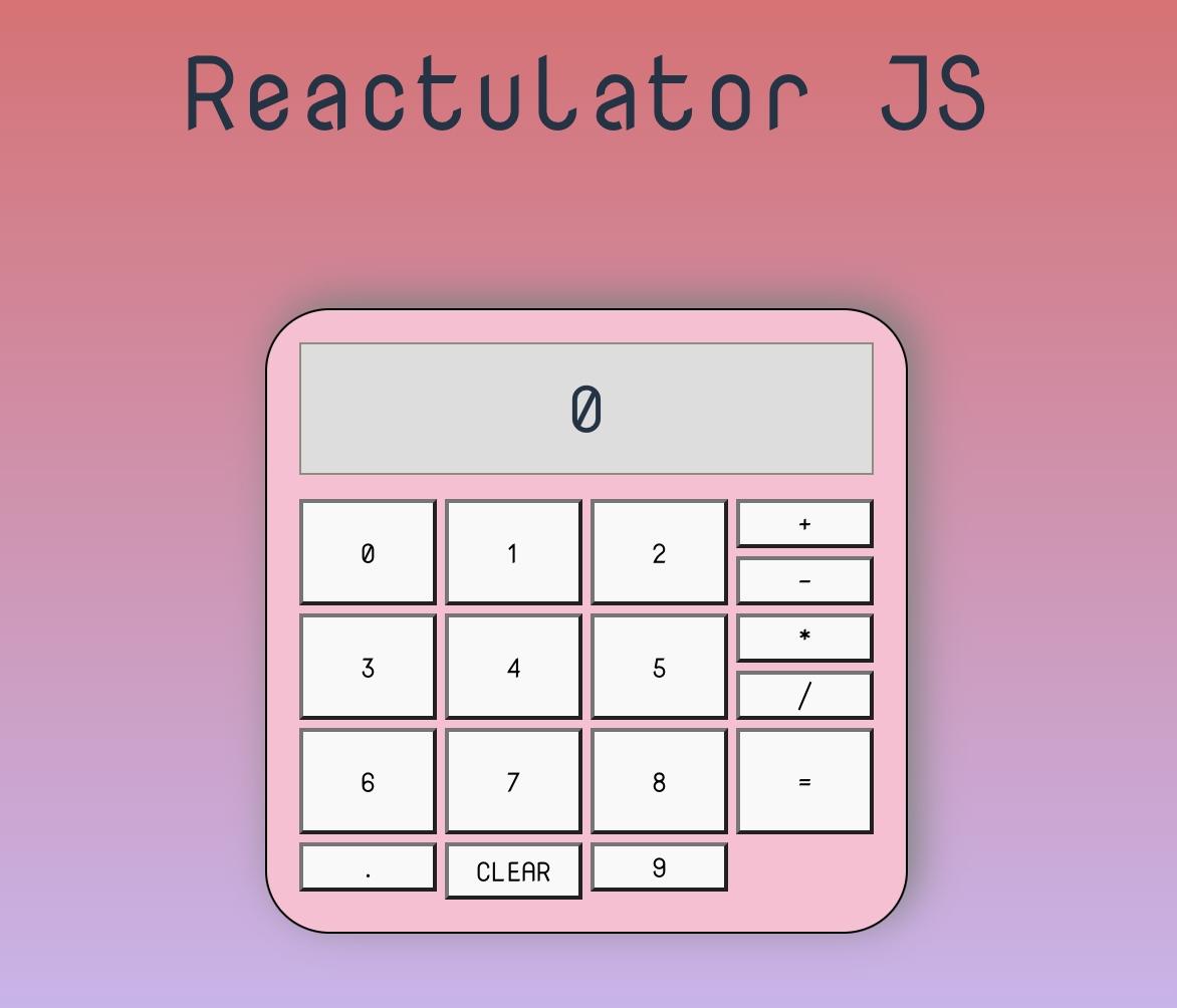 Preview of the web app 'reactulator' featuring a calculator.